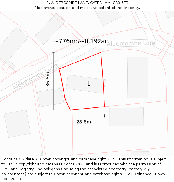 1, ALDERCOMBE LANE, CATERHAM, CR3 6ED: Plot and title map