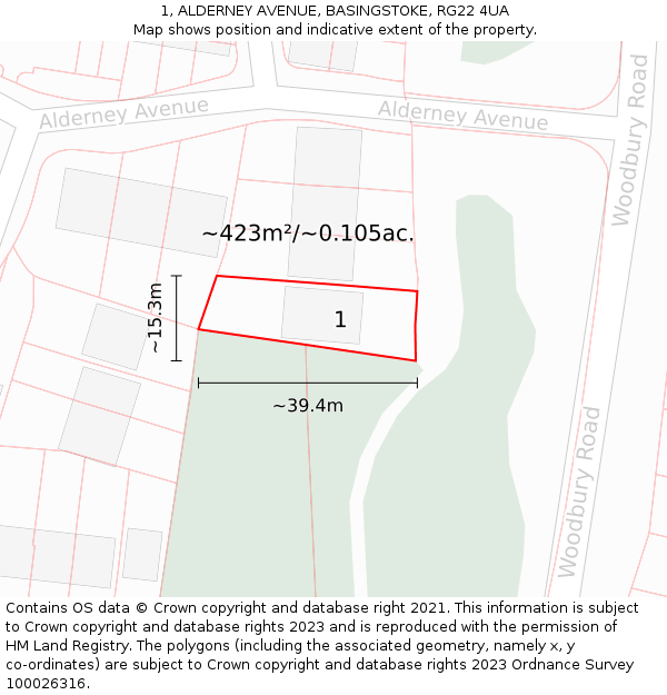 1, ALDERNEY AVENUE, BASINGSTOKE, RG22 4UA: Plot and title map