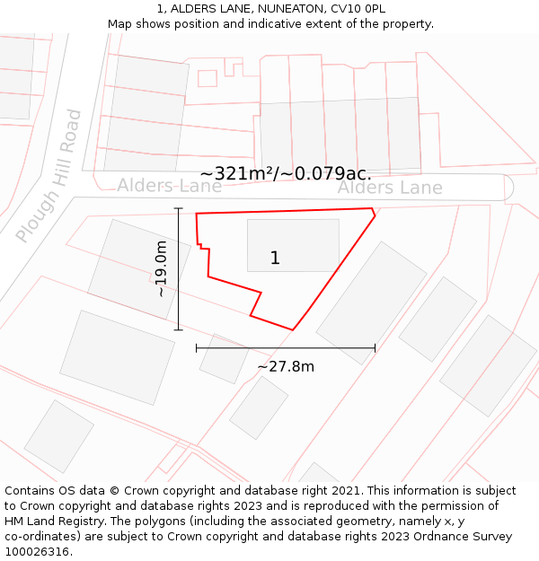 1, ALDERS LANE, NUNEATON, CV10 0PL: Plot and title map