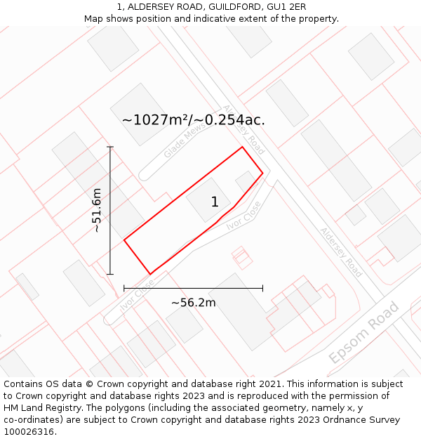 1, ALDERSEY ROAD, GUILDFORD, GU1 2ER: Plot and title map