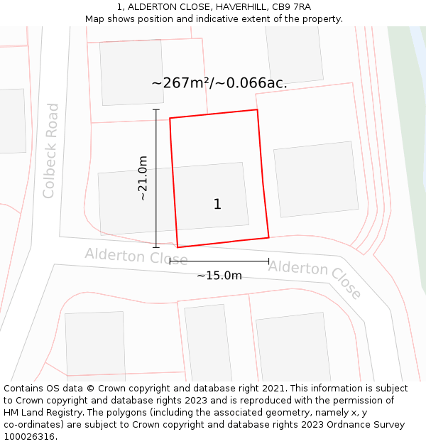 1, ALDERTON CLOSE, HAVERHILL, CB9 7RA: Plot and title map