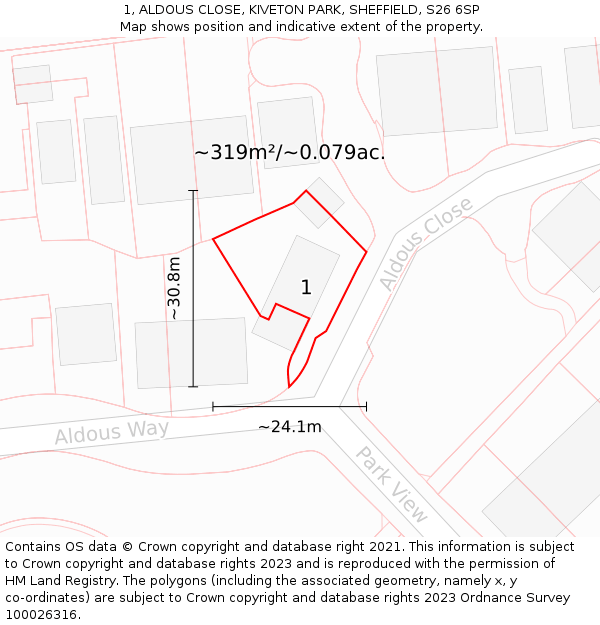 1, ALDOUS CLOSE, KIVETON PARK, SHEFFIELD, S26 6SP: Plot and title map