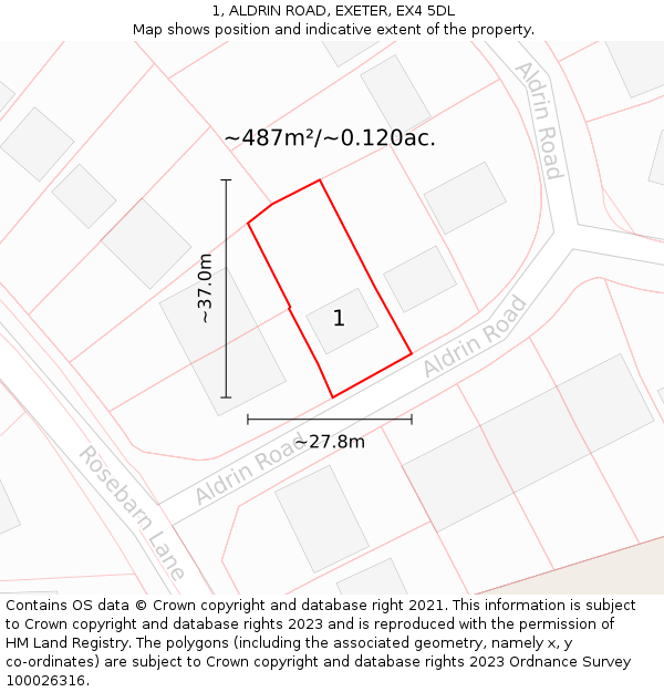 1, ALDRIN ROAD, EXETER, EX4 5DL: Plot and title map