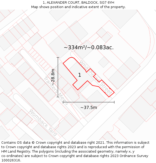 1, ALEXANDER COURT, BALDOCK, SG7 6YH: Plot and title map