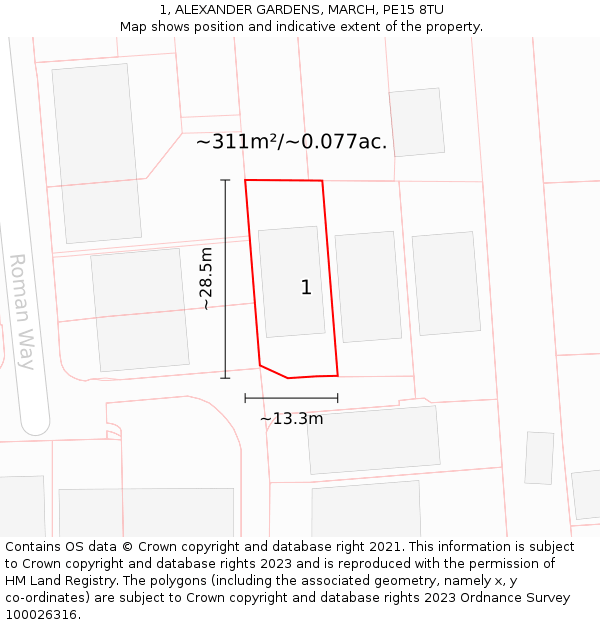 1, ALEXANDER GARDENS, MARCH, PE15 8TU: Plot and title map