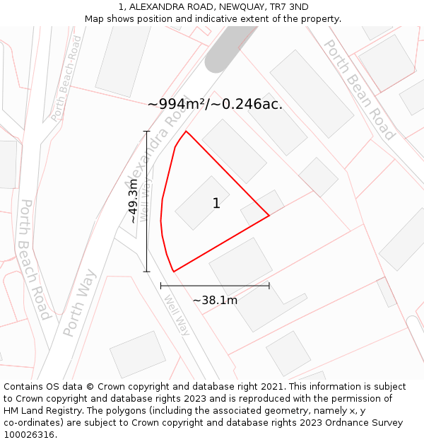 1, ALEXANDRA ROAD, NEWQUAY, TR7 3ND: Plot and title map