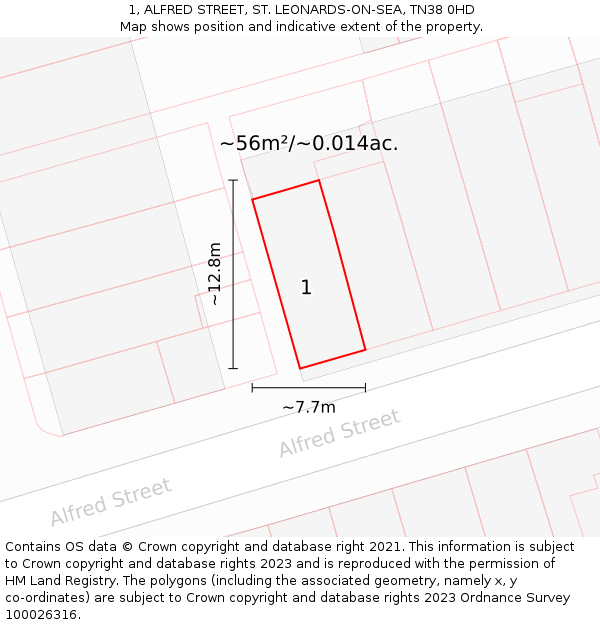 1, ALFRED STREET, ST. LEONARDS-ON-SEA, TN38 0HD: Plot and title map