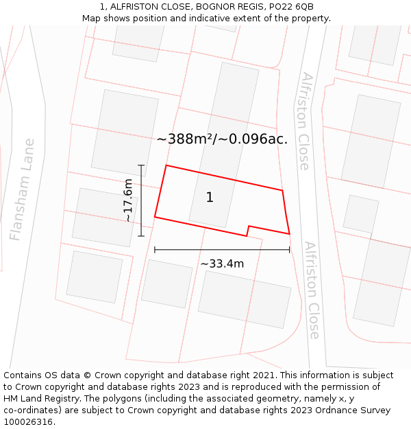 1, ALFRISTON CLOSE, BOGNOR REGIS, PO22 6QB: Plot and title map