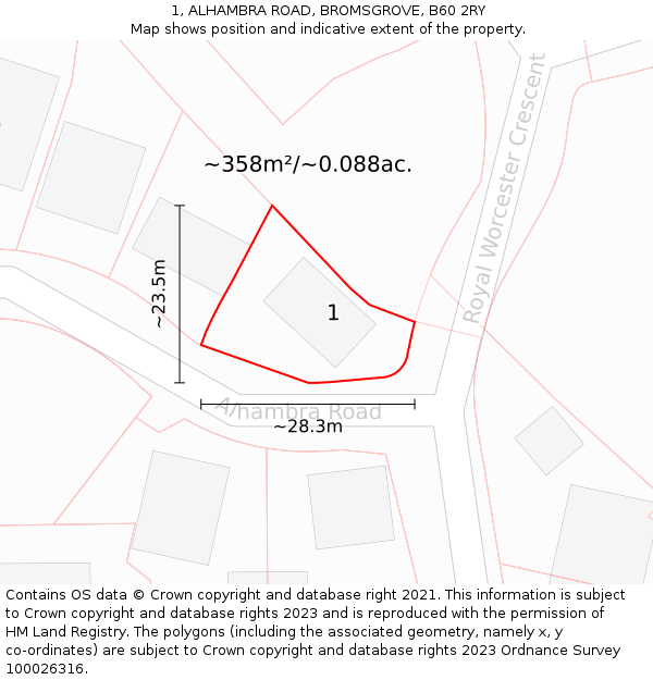 1, ALHAMBRA ROAD, BROMSGROVE, B60 2RY: Plot and title map