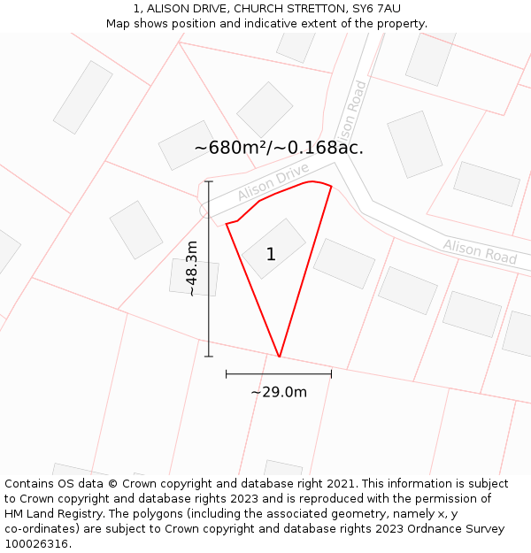 1, ALISON DRIVE, CHURCH STRETTON, SY6 7AU: Plot and title map