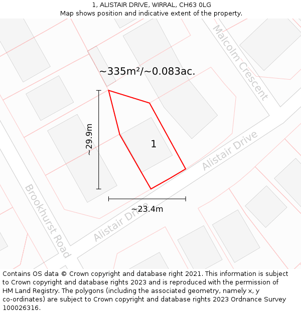 1, ALISTAIR DRIVE, WIRRAL, CH63 0LG: Plot and title map