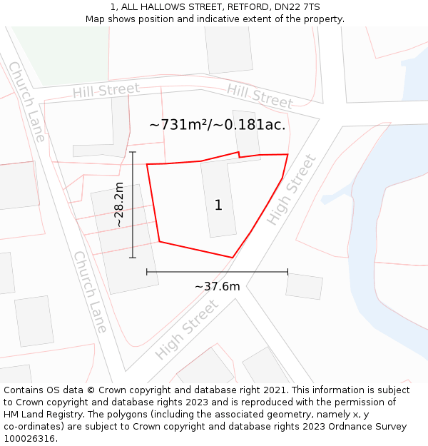 1, ALL HALLOWS STREET, RETFORD, DN22 7TS: Plot and title map