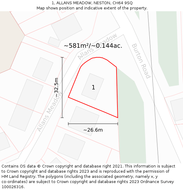 1, ALLANS MEADOW, NESTON, CH64 9SQ: Plot and title map