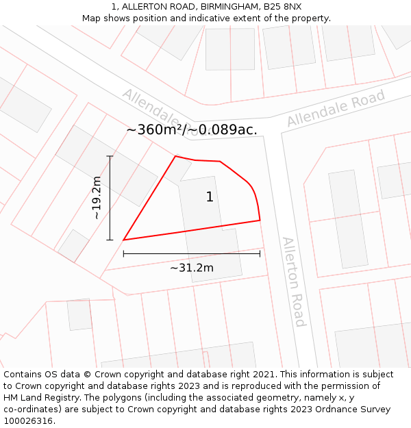 1, ALLERTON ROAD, BIRMINGHAM, B25 8NX: Plot and title map