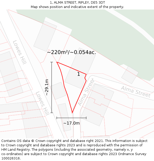 1, ALMA STREET, RIPLEY, DE5 3DT: Plot and title map