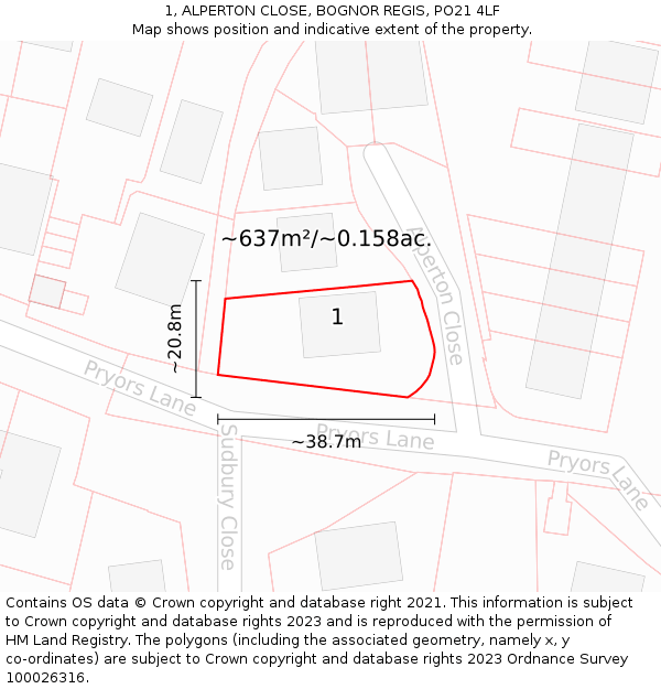 1, ALPERTON CLOSE, BOGNOR REGIS, PO21 4LF: Plot and title map