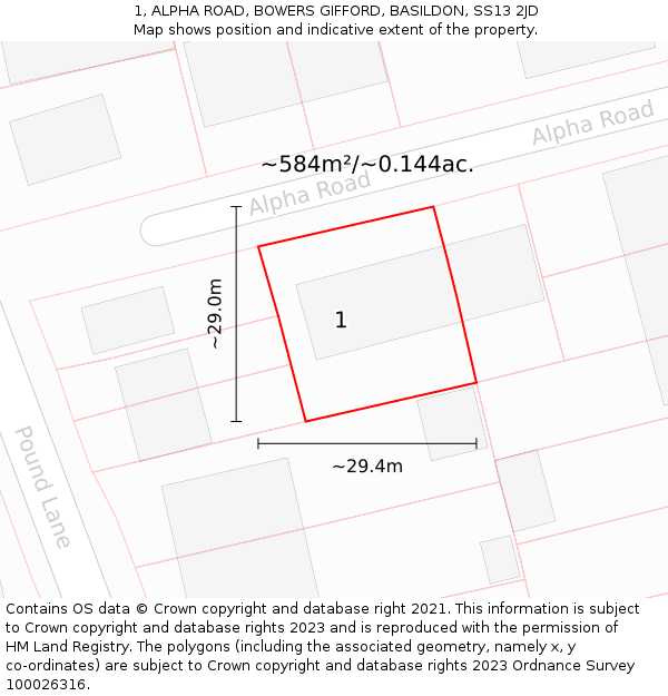 1, ALPHA ROAD, BOWERS GIFFORD, BASILDON, SS13 2JD: Plot and title map