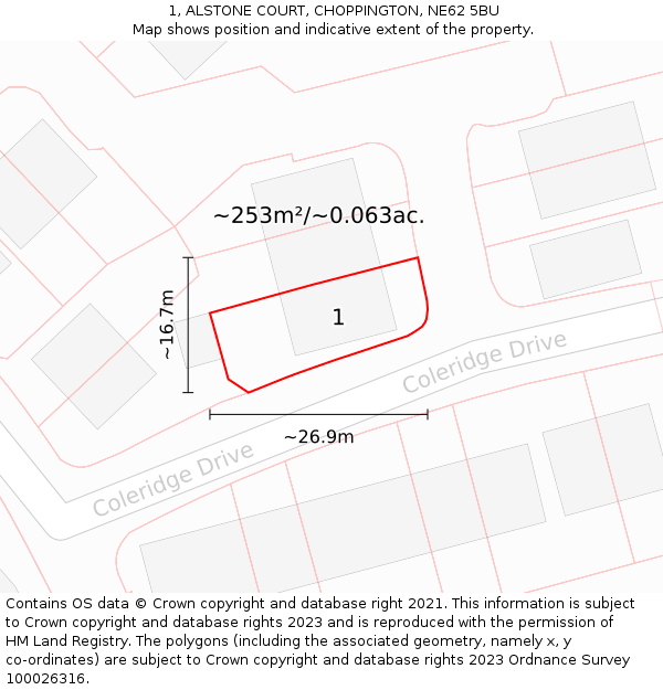 1, ALSTONE COURT, CHOPPINGTON, NE62 5BU: Plot and title map