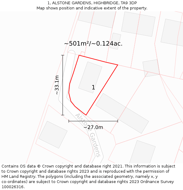 1, ALSTONE GARDENS, HIGHBRIDGE, TA9 3DP: Plot and title map