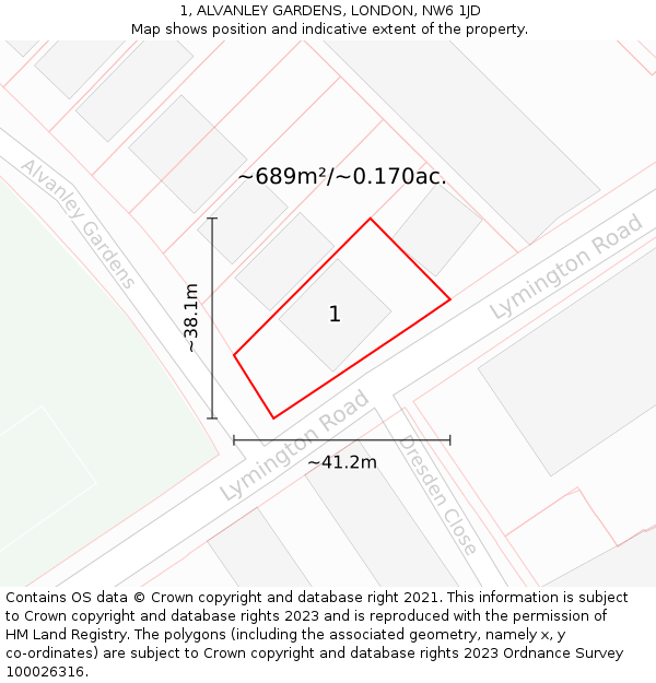 1, ALVANLEY GARDENS, LONDON, NW6 1JD: Plot and title map