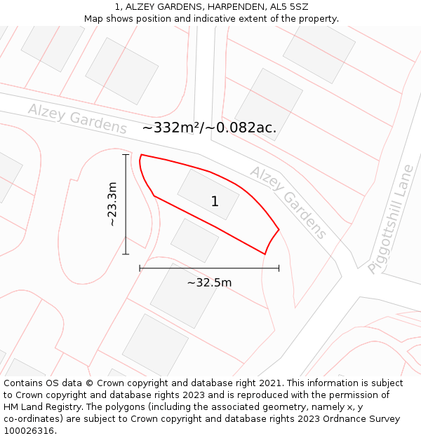 1, ALZEY GARDENS, HARPENDEN, AL5 5SZ: Plot and title map