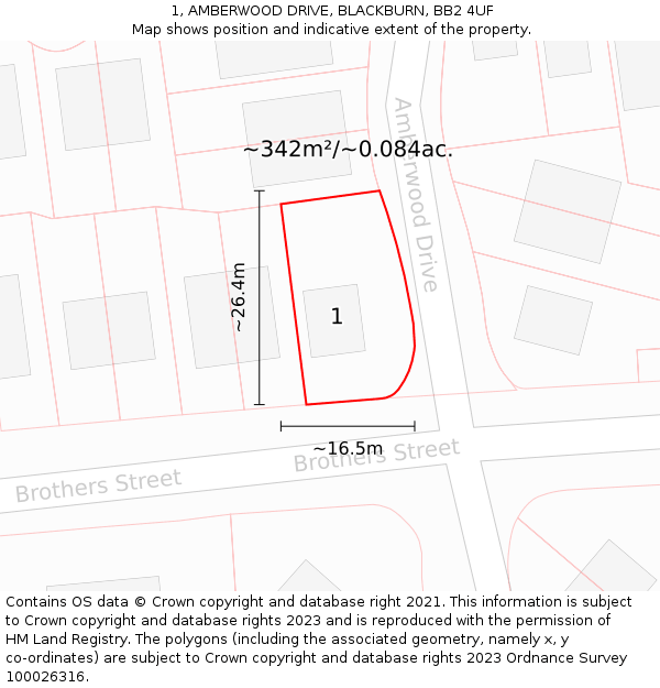 1, AMBERWOOD DRIVE, BLACKBURN, BB2 4UF: Plot and title map