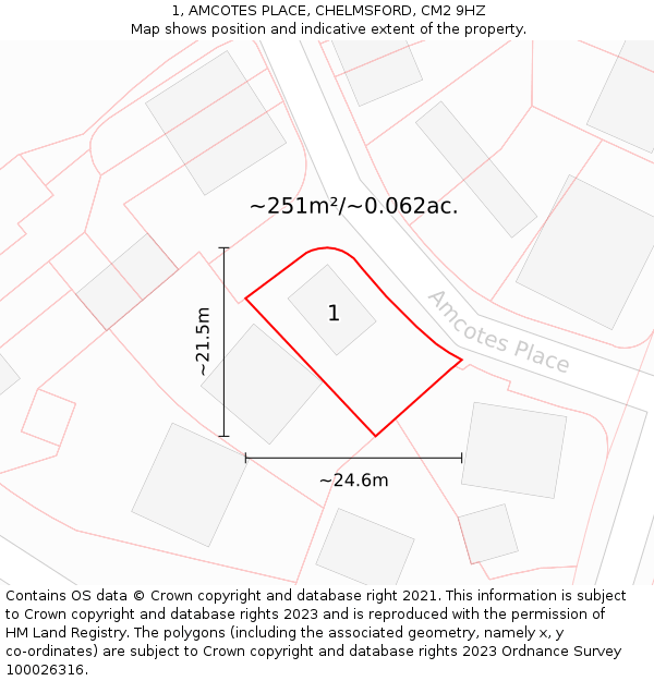 1, AMCOTES PLACE, CHELMSFORD, CM2 9HZ: Plot and title map