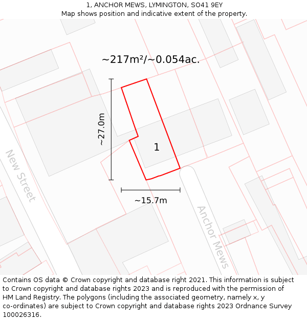 1, ANCHOR MEWS, LYMINGTON, SO41 9EY: Plot and title map