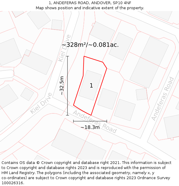 1, ANDEFERAS ROAD, ANDOVER, SP10 4NF: Plot and title map