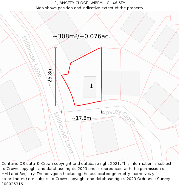 1, ANSTEY CLOSE, WIRRAL, CH46 6FA: Plot and title map