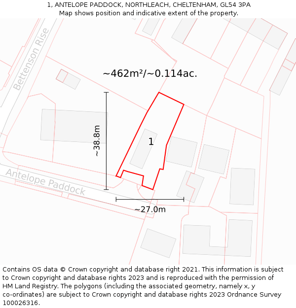 1, ANTELOPE PADDOCK, NORTHLEACH, CHELTENHAM, GL54 3PA: Plot and title map