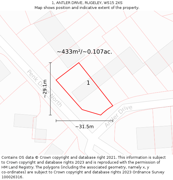 1, ANTLER DRIVE, RUGELEY, WS15 2XS: Plot and title map