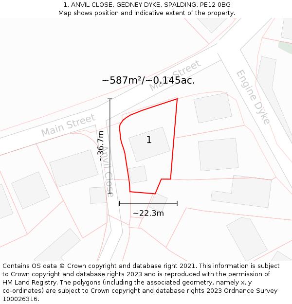 1, ANVIL CLOSE, GEDNEY DYKE, SPALDING, PE12 0BG: Plot and title map