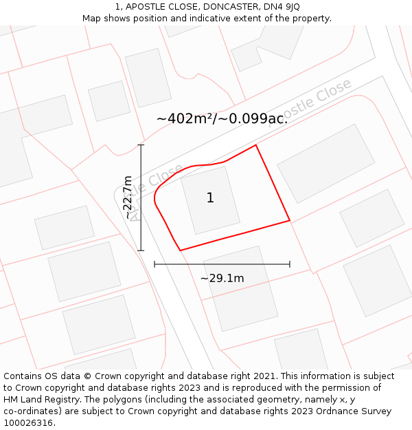 1, APOSTLE CLOSE, DONCASTER, DN4 9JQ: Plot and title map