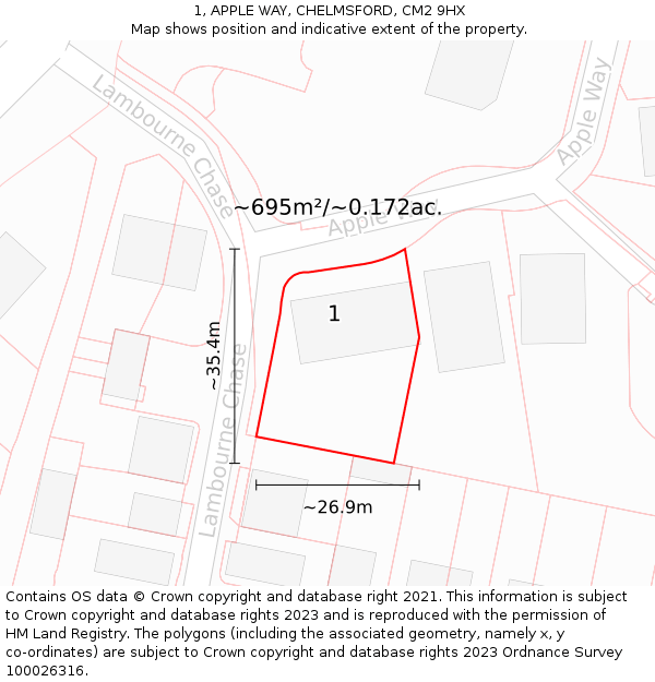 1, APPLE WAY, CHELMSFORD, CM2 9HX: Plot and title map