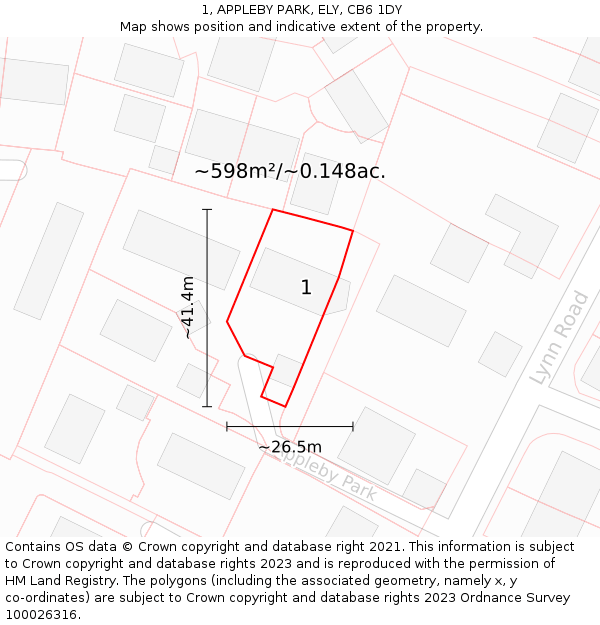 1, APPLEBY PARK, ELY, CB6 1DY: Plot and title map
