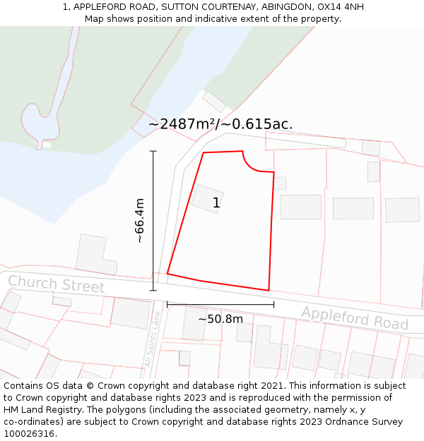 1, APPLEFORD ROAD, SUTTON COURTENAY, ABINGDON, OX14 4NH: Plot and title map