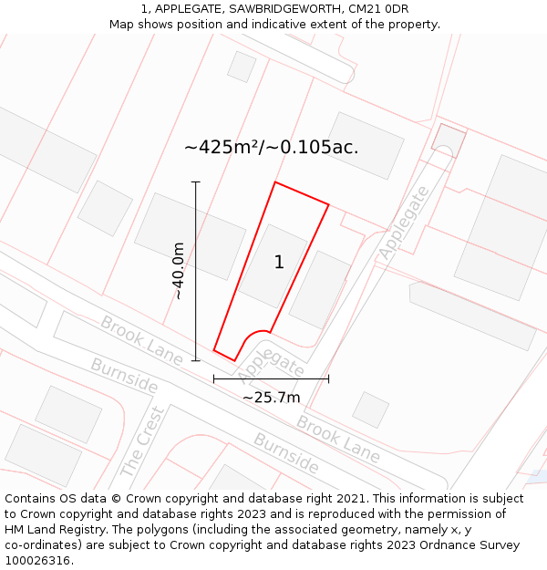 1, APPLEGATE, SAWBRIDGEWORTH, CM21 0DR: Plot and title map