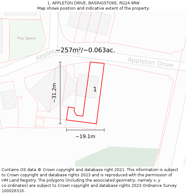 1, APPLETON DRIVE, BASINGSTOKE, RG24 9RW: Plot and title map