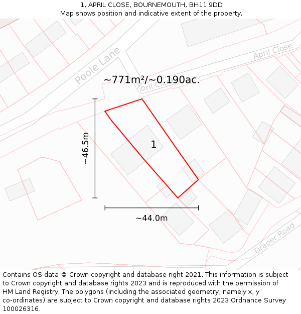 1, APRIL CLOSE, BOURNEMOUTH, BH11 9DD: Plot and title map