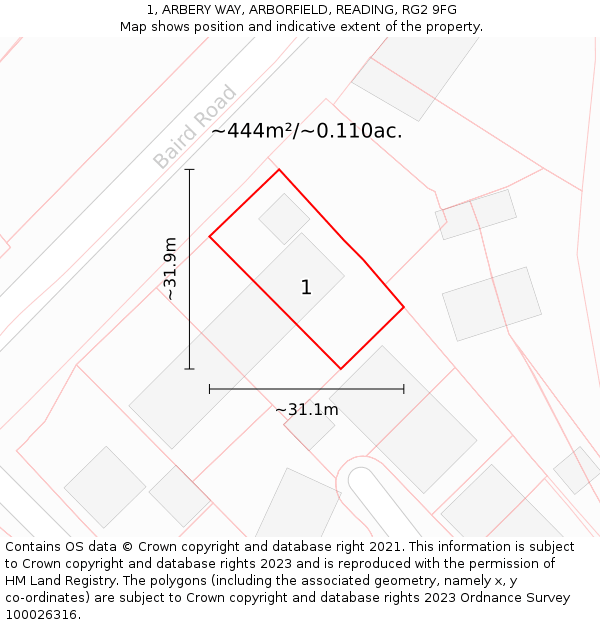 1, ARBERY WAY, ARBORFIELD, READING, RG2 9FG: Plot and title map