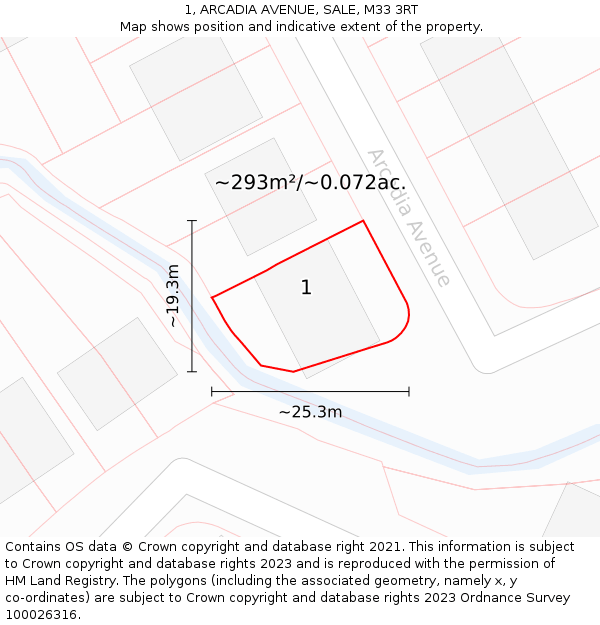 1, ARCADIA AVENUE, SALE, M33 3RT: Plot and title map