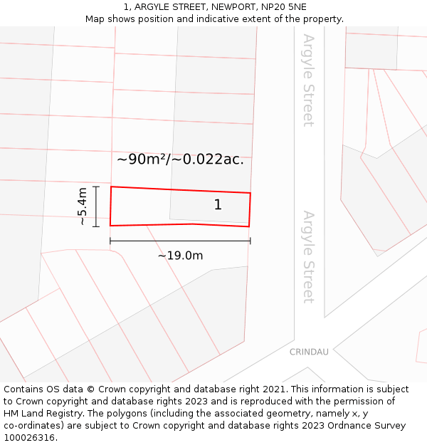 1, ARGYLE STREET, NEWPORT, NP20 5NE: Plot and title map