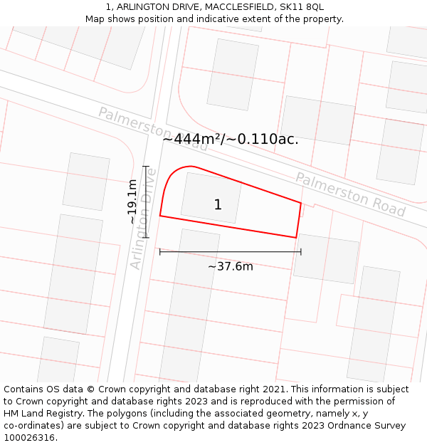 1, ARLINGTON DRIVE, MACCLESFIELD, SK11 8QL: Plot and title map