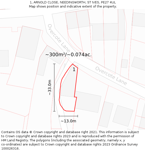 1, ARNOLD CLOSE, NEEDINGWORTH, ST IVES, PE27 4UL: Plot and title map