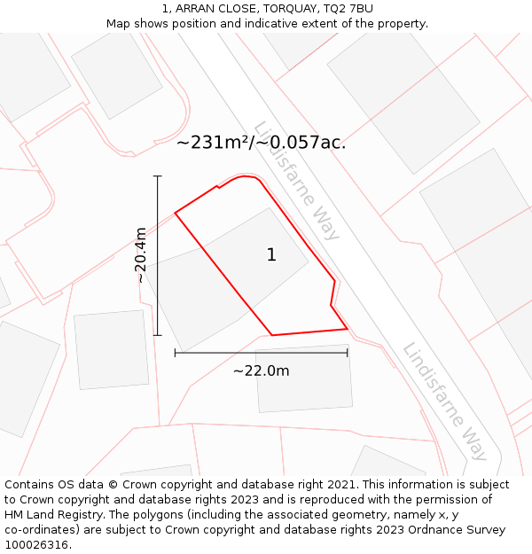 1, ARRAN CLOSE, TORQUAY, TQ2 7BU: Plot and title map