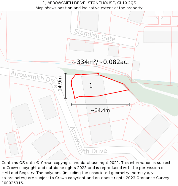 1, ARROWSMITH DRIVE, STONEHOUSE, GL10 2QS: Plot and title map