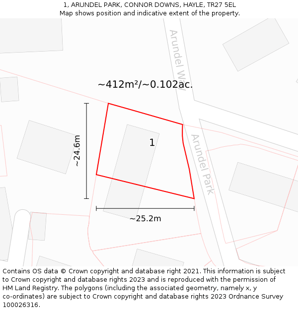 1, ARUNDEL PARK, CONNOR DOWNS, HAYLE, TR27 5EL: Plot and title map