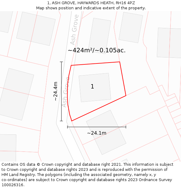 1, ASH GROVE, HAYWARDS HEATH, RH16 4PZ: Plot and title map