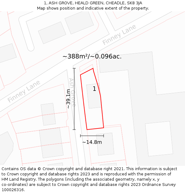 1, ASH GROVE, HEALD GREEN, CHEADLE, SK8 3JA: Plot and title map